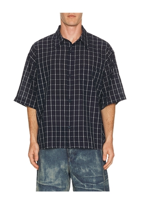 Won Hundred Maza Check Short Sleeve Shirt in Navy. Size S. Also in M, L, XL/1X.