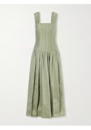 Aje - Spirelle Linen-blend Dupione Midi Dress - Green - UK 4,UK 6,UK 8,UK 10,UK 12,UK 14,UK 16