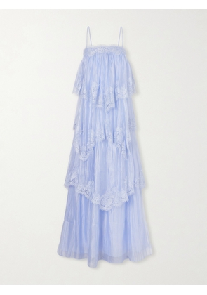 Aje - Ophelia Lace-trimmed Ruffled Chiffon Gown - Blue - UK 4,UK 6,UK 8,UK 10,UK 12,UK 14,UK 16