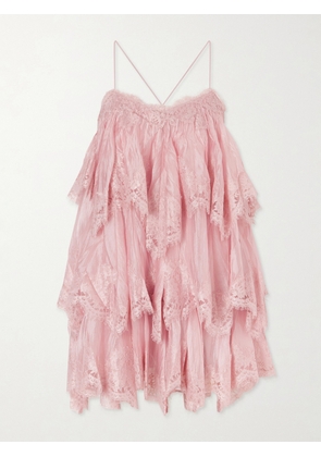 Aje - Ophelia Lace-trimmed Crinkled-satin Mini Dress - Pink - UK 4,UK 6,UK 8,UK 10,UK 12,UK 14,UK 16