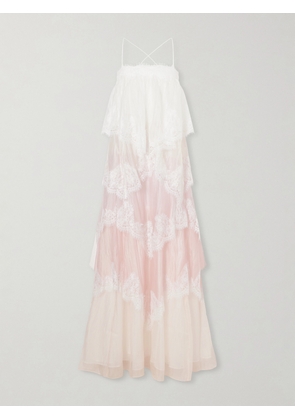 Aje - Ophelia Lace-trimmed Ruffled Chiffon Gown - Pink - UK 4,UK 6,UK 8,UK 10,UK 12,UK 14,UK 16