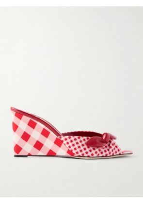 Jimmy Choo - Livi 85mm Leather-trimmed Checked Wedge Mules - Red - IT36,IT36.5,IT37,IT37.5,IT38,IT38.5,IT39,IT39.5,IT40,IT40.5,IT41,IT41.5,IT42
