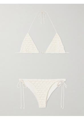 Sara Cristina - Pearl Crocheted Cotton Triangle Bikini - Neutrals - x small,small,medium,large