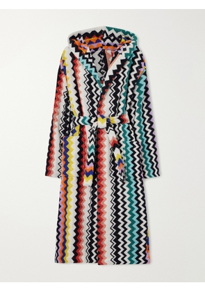 MISSONI HOME - Hooded Striped Cotton-terry Robe - Blue - small,medium,large,x large