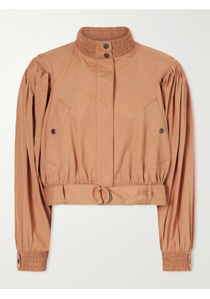 Chloé - Cropped Belted Gathered Cotton-poplin Jacket - Neutrals - FR 34,FR 36,FR 38,FR 40,FR 42,FR 44