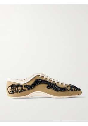 Dries Van Noten - Embellished Leather-trimmed Sneakers - Brown - IT35,IT36,IT37,IT38,IT39,IT40,IT41