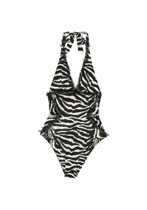 Ermanno Scervino zebra-pattern lace-trim swimsuit - Black