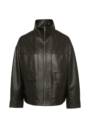 Yves Salomon high-neck leather jacket - Brown