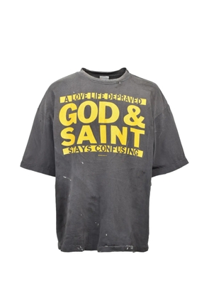 SAINT MXXXXXX faded slogan-print T-shirt - Grey