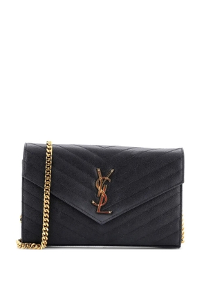 Saint Laurent Pre-Owned Classic Monogram Wallet on Chain Matelasse Chevron Leather Medium crossbody bag - Black