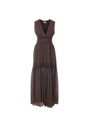 TWINSET broderie-anglaise flounced dress - Brown