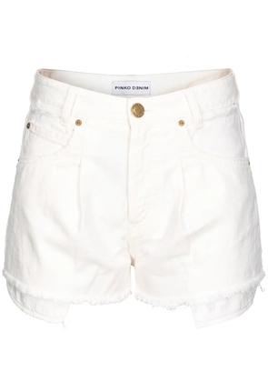 PINKO high-rise frayed-hem denim shorts - White