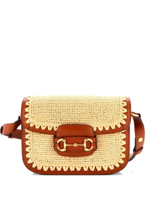 Gucci Pre-Owned Horsebit 1955 Raffia Effect with Leather Small shoulder bag - Brown
