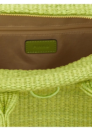 PINKO Love Birds diamond woven tote bag - Green