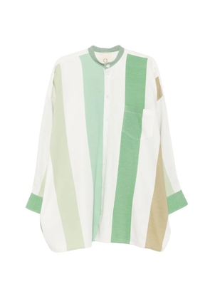 Marrakshi Life stripe-pattern band-collar shirt - Green
