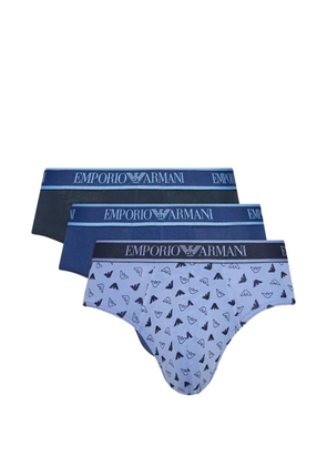 Emporio Armani logo-print briefs (set of three) - Blue