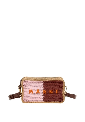 Marni logo-embroidered woven shoulder-bag - Brown
