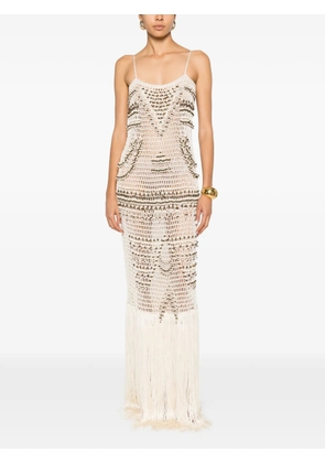 Bless Takara bead-embellished fringed maxi dress - Neutrals
