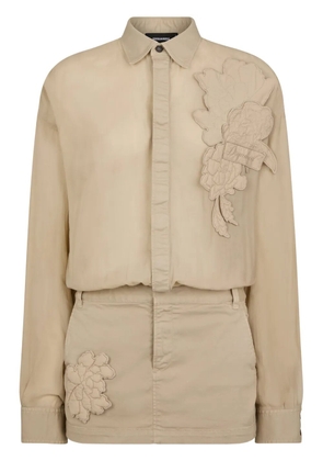 DSQUARED2 floral-appliqué cotton shirt dress - Neutrals