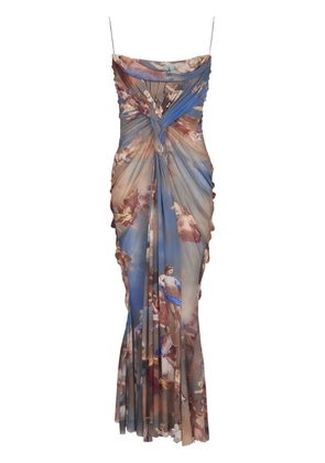 Balmain sky-print tulle maxi dress - Brown