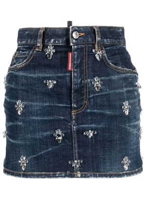 DSQUARED2 crystal-embellished denim skirt - Blue