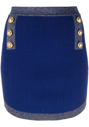 Balmain button-embellished knitted mini skirt - Blue
