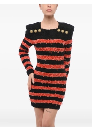 Balmain striped button-detailed dress - Red