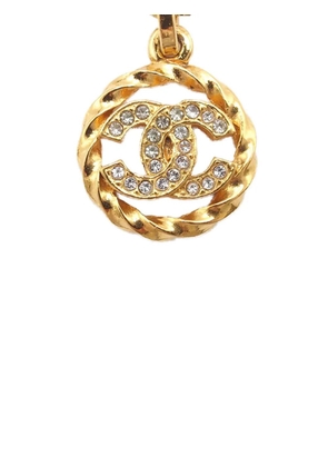 CHANEL Pre-Owned 1982 CC Gold Plated Strass Round Pendant Necklace costume necklace