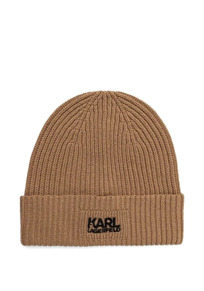 Karl Lagerfeld logo-embroidered ribbed-knit beanie hat - Neutrals