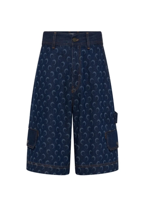 Marine Serre moon-print denim shorts - Blue