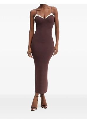Marella lace-trim ribbed midi dress - Brown