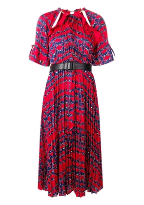 Self-Portrait pleated short-sleeve flared dress