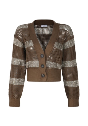 Brunello Cucinelli sequin-embellished striped cardigan - Brown