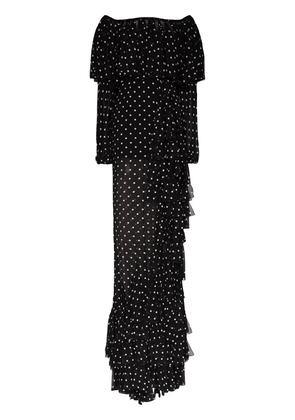 Balmain off-the-shoulder ruffled polka-dot gown - Black