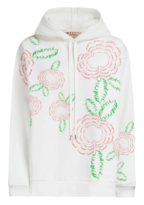 Marni rose-print cotton hoodie - White