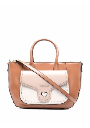 Love Moschino logo-plaque panelled tote bag - Brown