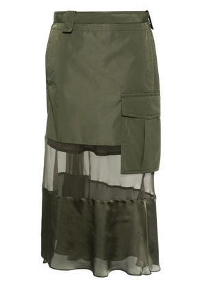 sacai belted panelled asymmetric skirt - Green
