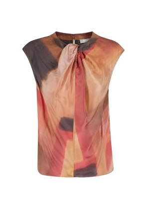 Kiltie abstract-print gathered blouse - Brown