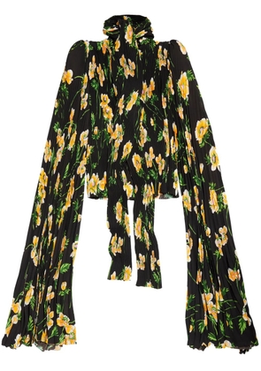 Balenciaga floral-print pleated blouse - Black