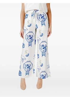ICHI floral-print wide-leg trousers - White
