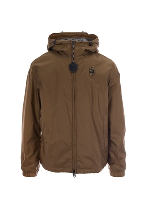 Blauer logo-patch hooded jacket - Brown