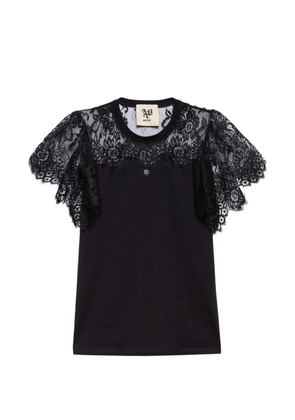 Aniye By Harlem lace-panelled butterfly-sleeve T-shirt - Black
