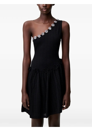Claudie Pierlot flower-appliqué one-shoulder knitted mini dress - Black