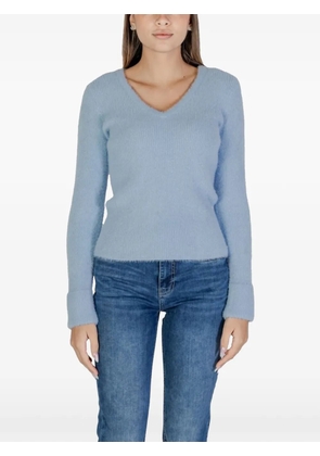 Morgan fluffy ribbed V-neck sweater - Blue