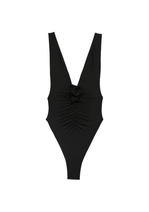 La Reveche Samira ruched floral-appliqué swimsuit - Black