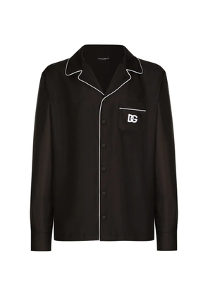 Dolce & Gabbana silk shirt with DG logo-embroidered patch - Black
