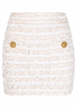 Balmain lurex tweed pocket-front mini skirt - White