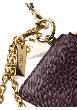 Prada Saffiano leather card holder with shoulder strap - Purple
