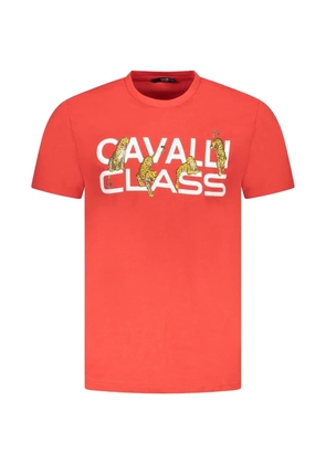 Cavalli Class cheetah-print logo-print T-shirt - Red