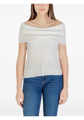 ONLY ribbed-knit boat-neck top - White